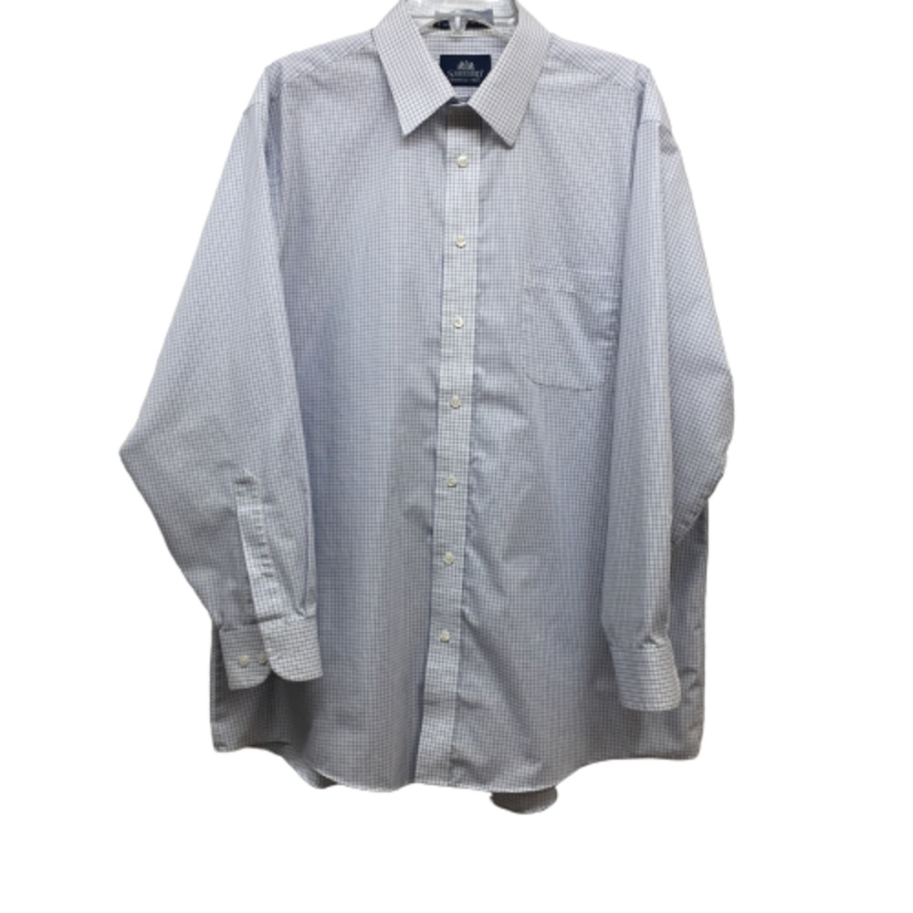 STAFFORD Blue White Check Wrinkle Free Button Down Long Sleeve Dress Shirt L